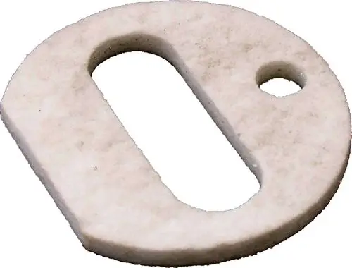 Ovaler Dichtungsring aus hellem Material mit einem Durchgang und einer Bohrung, verwendet in Verbindung mit Produkten der Marke Wolf.